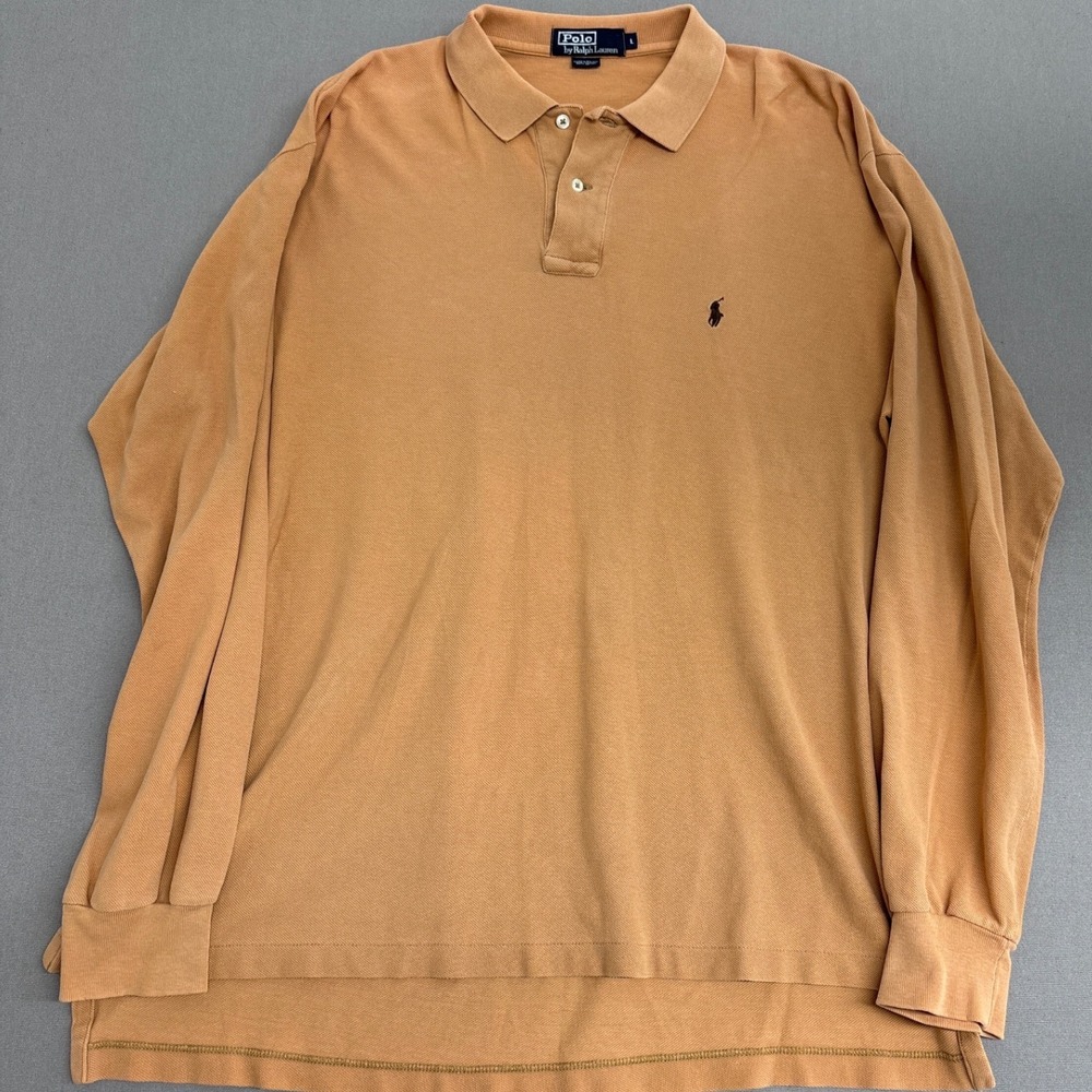 Polo Ralph Lauren Mens Long Sleeve Pique Polo Shirt Mustard Yellow Large 2892